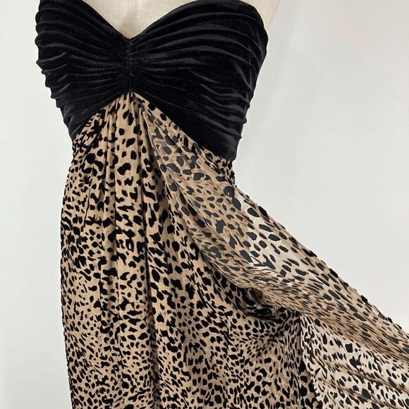 Tadashi Collection XS VTG 4 Tan Black Velvet Leopard Gown Dress Strapless Prom - Picture 5 of 9